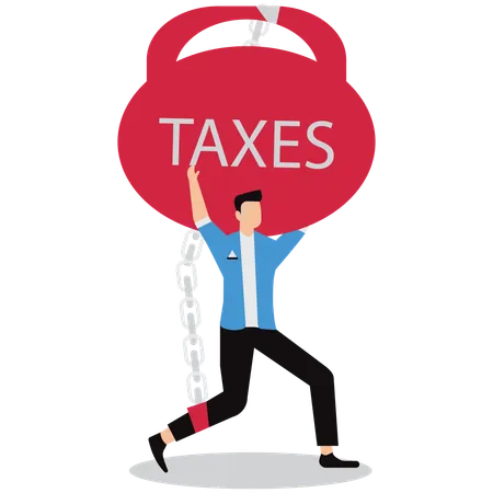 Businessman chained with taxes  Illustration