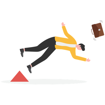 Businessman challenge running over obstacles fails and falls  Illustration