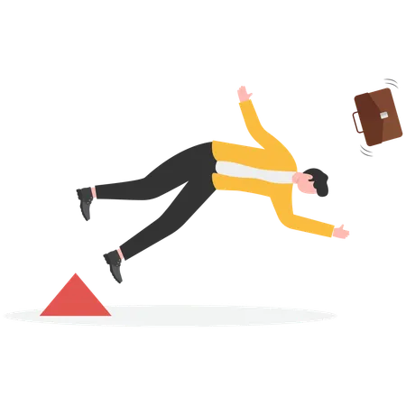 Businessman challenge running over obstacles fails and falls  Illustration