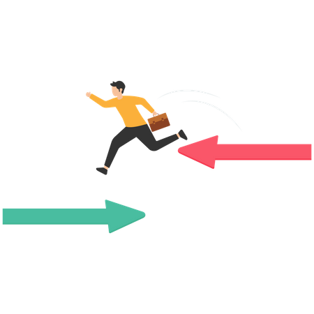 Businessman change from arrow sign to other direction  Illustration