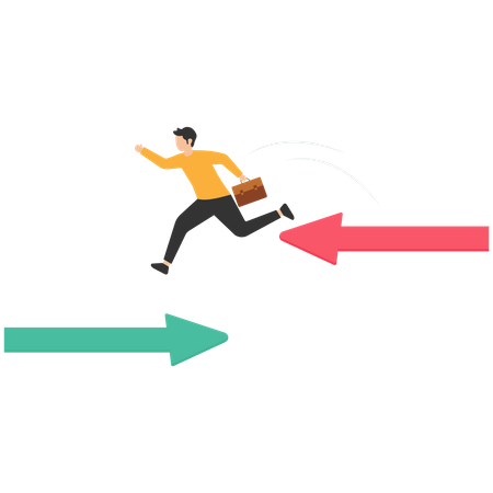 Businessman change from arrow sign to other direction  Illustration