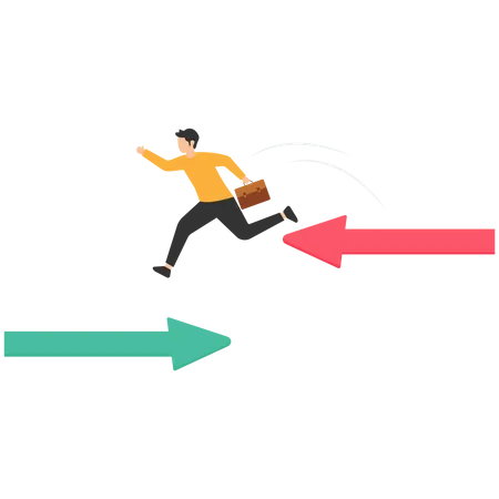 Businessman change from arrow sign to other direction  Illustration