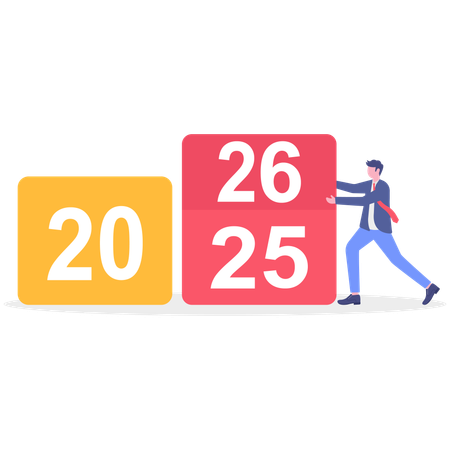 Businessman changing year of calendar  Illustration