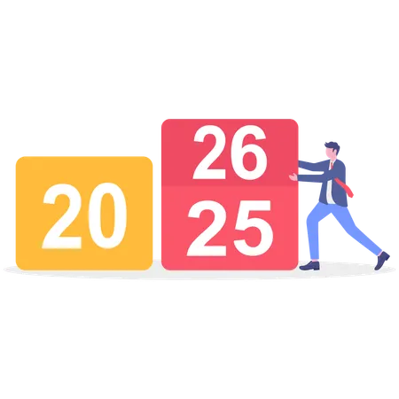 Businessman changing year of calendar  Illustration