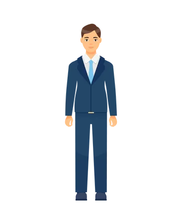 Isolated Cartoon Character Businessman Wearing Stylish Blue Suit And Tie Man In Jacket And Trousers White Shirt Business Person Style Dresscode Of Office Worker Brown Haired Guy Cloth Element Illustration