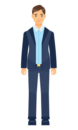 Isolated Cartoon Character Businessman Wearing Stylish Blue Suit And Tie Man In Jacket And Trousers Blue Shirt Business Person Style Dresscode Of Office Worker Brown Haired Guy Cloth Element Illustration