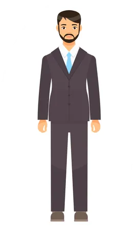 Isolated Cartoon Character Bearded Businessman Wearing Stylish Coat Vest And Trousers Blue Tie Man In White Shirt Business Person Style Dresscode Of Office Worker Brown Haired Guy With Mustache Illustration