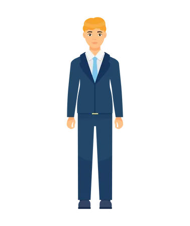 Isolated Cartoon Character Businessman Wearing Stylish Blue Suit And Tie Man In Jacket And Trousers White Shirt Business Person Style Dresscode Of Office Worker Blond Haired Guy Cloth Element Illustration