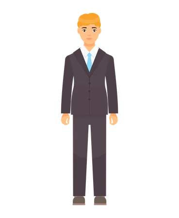 Isolated Cartoon Character Businessman Wearing Stylish Brown Suit Blue Tie Man In Jacket And Trousers White Shirt Business Person Style Dresscode Of Office Worker Blond Haired Guy Cloth Element Illustration