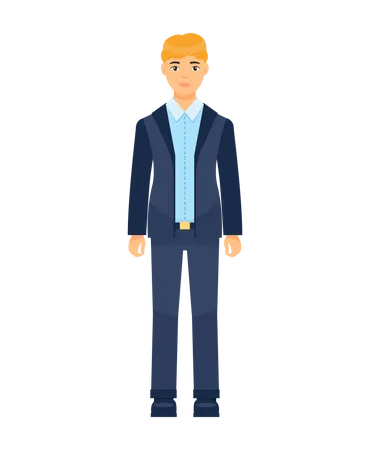 Isolated Cartoon Character Businessman Wearing Stylish Blue Suit And Tie Man In Jacket And Trousers Blue Shirt Business Person Style Dresscode Of Office Worker Blond Haired Guy Cloth Element Illustration