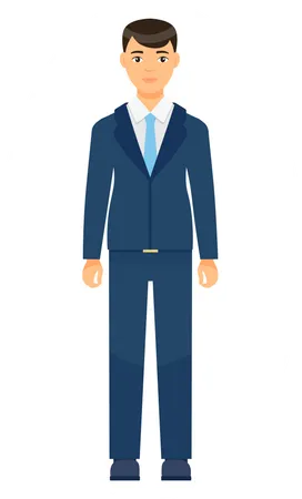 Isolated Cartoon Character Businessman Wearing Stylish Blue Suit And Tie Man In Jacket And Trousers White Shirt Business Person Style Dresscode Of Office Worker Brown Haired Guy Cloth Element Illustration