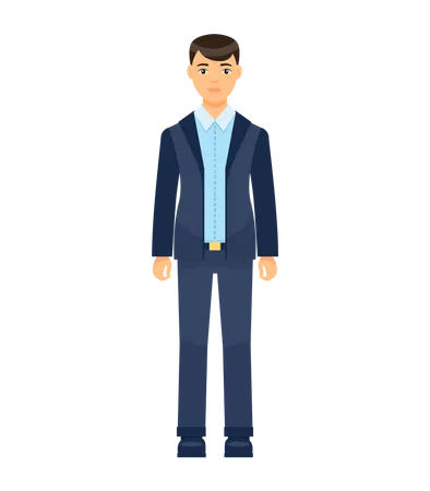 Isolated Cartoon Character Businessman Wearing Stylish Blue Suit Man In Unbuttoned Jacket Trousers Blue Shirt Business Person Style Dresscode Of Office Worker Brown Haired Guy Cloth Elements Illustration