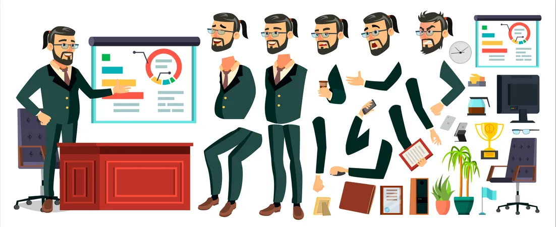 Businessman Character Different Body Parts  Illustration