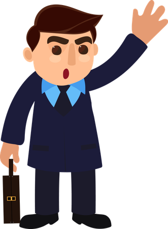Businessman Character Raised Hand with Briefcase  Illustration