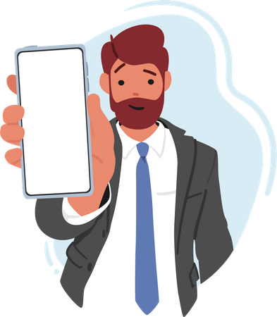 Businessman Character Showcasing A Smartphone With A Blank Screen  Illustration
