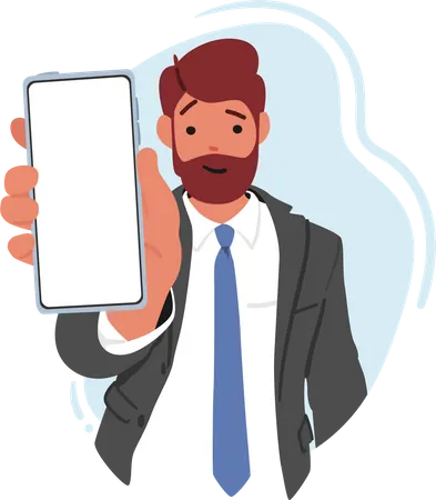 Businessman Character Showcasing A Smartphone With A Blank Screen  Illustration