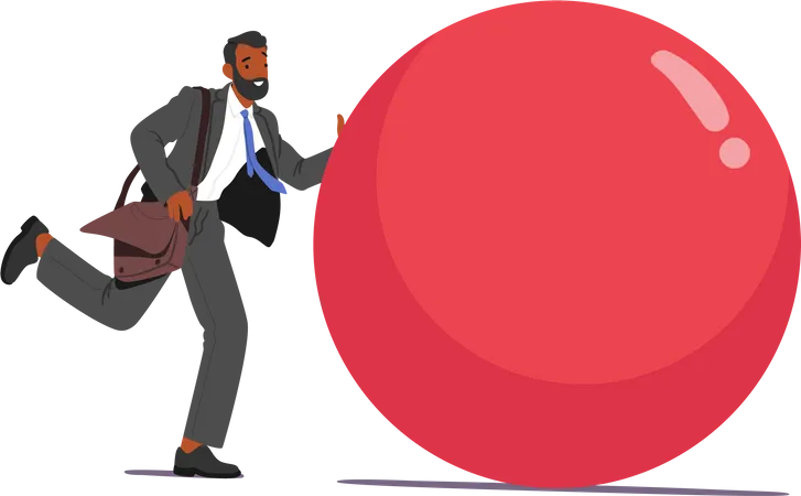 Businessman Character Skillfully Pushes A Massive Ball Figure  Illustration