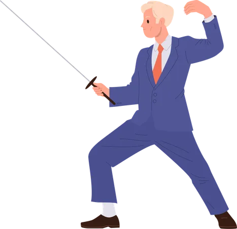 Businessman character with sword standing in fighting position  Illustration