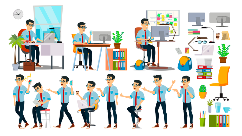 Businessman Character Working In Office  Illustration