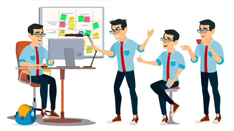 Businessman Character Working In Office  Illustration