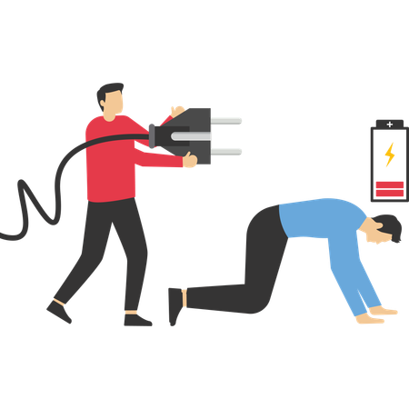 Businessman charges battery of exhausted employee  Illustration