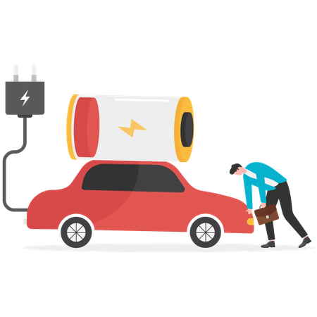 Businessman charges his electric car  Illustration