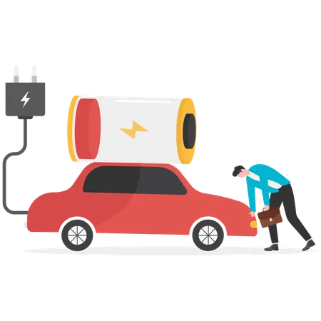 Businessman charges his electric car  Illustration