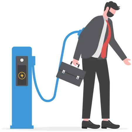 Businessman Charging From Energy Station Businessman Low Energy Concept Illustration