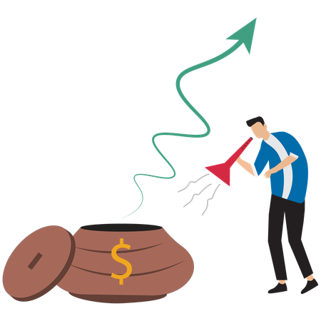 Businessman charming financial growth curve like a snake  Illustration