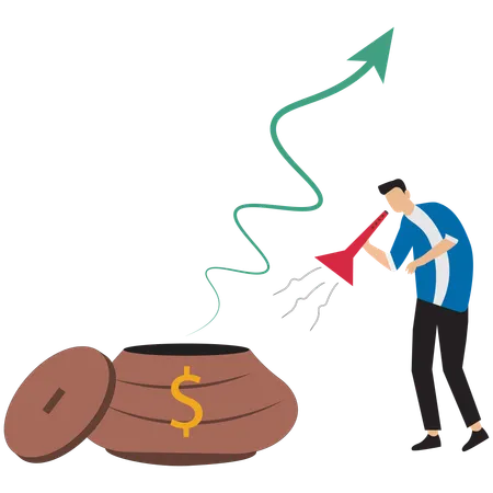 Businessman charming financial growth curve like a snake  Illustration