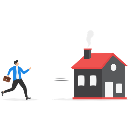 Businessman chasing a running house  Illustration