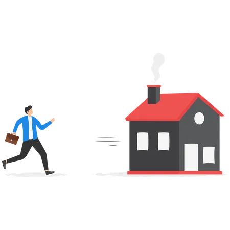 Businessman chasing a running house  Illustration