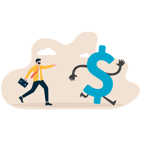 Businessman chasing after escaping money  Illustration