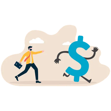 Businessman chasing after escaping money  Illustration