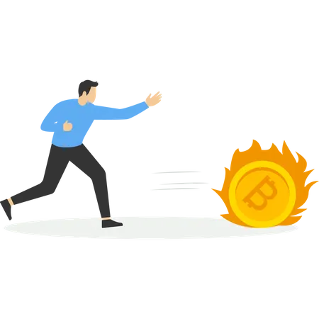 Businessman chasing bitcoin to death  Illustration