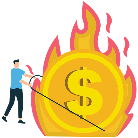 Businessman chasing burning coin  Illustration