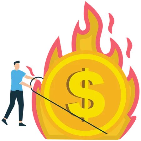 Businessman chasing burning coin  Illustration
