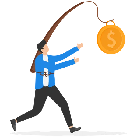 Businessman chasing gold coin money  Illustration
