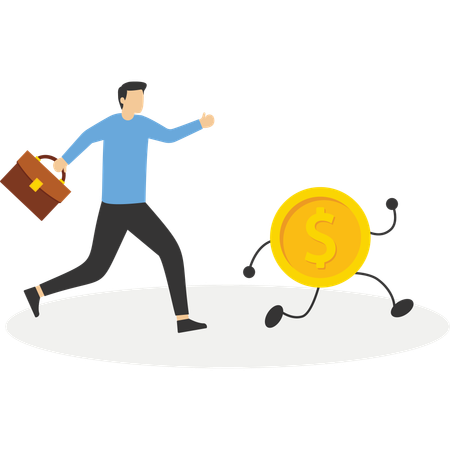 Businessman chasing golden coin  Illustration