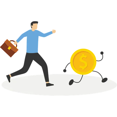 Businessman chasing golden coin  Illustration