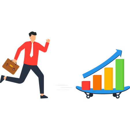 Businessman Chasing Growth Chart on Skateboard  Illustration