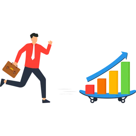 Businessman Chasing Growth Chart on Skateboard  Illustration