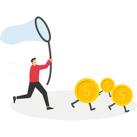 Businessman chasing high performance active mutual fund  Illustration