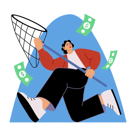 お金を追い求めるビジネスマン  イラスト