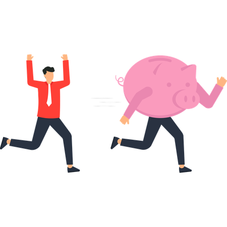 貯金箱の貯蓄を追いかけるビジネスマン  イラスト