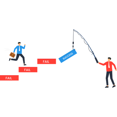 Businessman Chasing Success Overcoming Failures Fishing for Success Business Strategy  Illustration