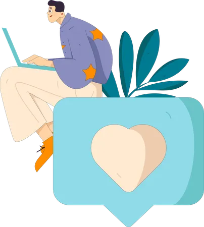 Businessman chatting online from laptop  Illustration