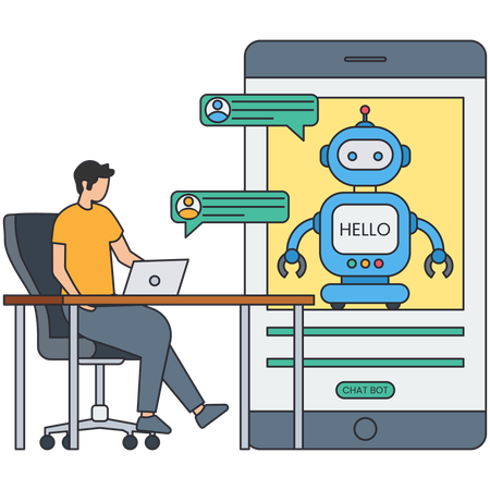 Businessman chatting with chatbot  Illustration