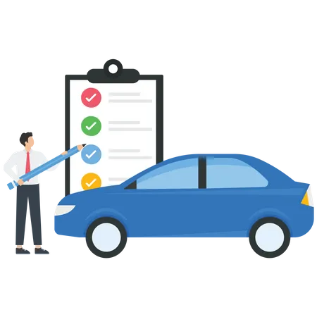 Businessman check a car document checklist  Illustration