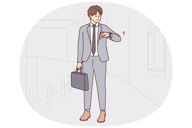 Businessman check time on clock  Illustration